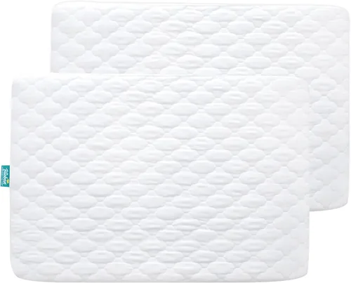 Vista 3 de Pack and Play - Juego de sábanas y protectores de colchón, paquete de 4, color gris 4-Piece Set: 2 Waterproof Quilted Covers + 2 Soft Sheets, Fits
