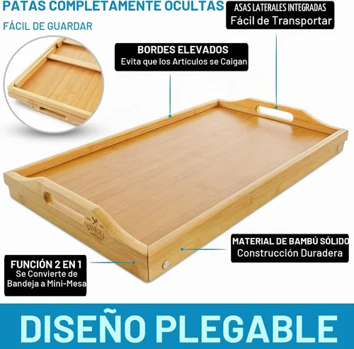 Vista 2 de Zulay Bandeja plegable de bambú para desayuno, bandeja para cama y aperitivos con patas, escritorio para laptop