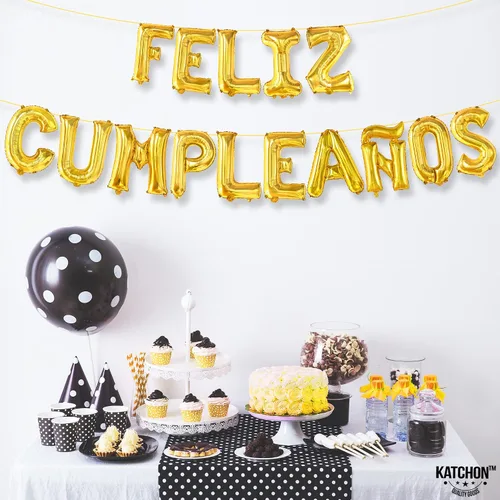 Vista 7 de KatchOn Cartel de globos dorados de cumpleaños – Decoración española de cumpleaños de 16 pulgadas