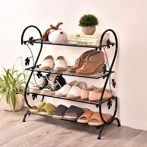 Vista 2 de Zapatero organizador de 4 niveles de hierro forjado, zapatero de estilo europeo, armario de zapatos, puerta del hogar, soporte para zapatos