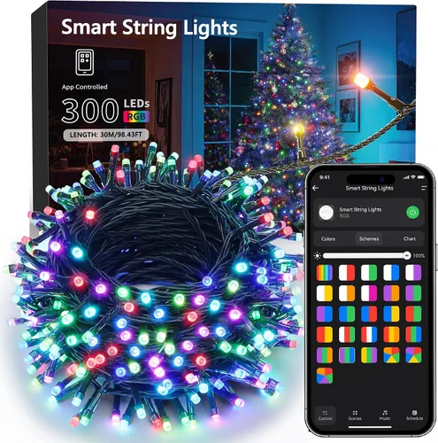 Vista 14 de Brizled Cadena de luces que cambian de color, 33 pies, 100 luces LED pasrel RGB - Cable transparente - USB