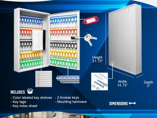 Vista 3 de Barska Caja ajustable de 100 llaves con cerradura de combinación, color gris