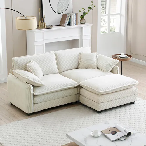 Vista 60 de Sofá Loveseat Grande en Beige y Blanco de 194.8 cm, Sofás Seccionales de 2 Plazas Grandes para Sala de Estar, Sofá Seccional Modular de Tela