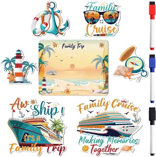 Vista 10 de Decoraciones magnéticas para puerta de crucero, 12 piezas de imanes náuticos tropicales familiares para crucero, divertidos letreros magnéticos