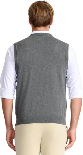 Vista 2 de IZOD Suéter para hombre, talla grande y alta, con cuello en V, color liso, calibre 12