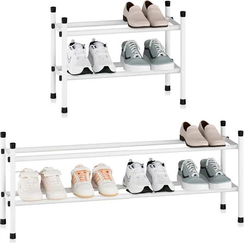 Vista 12 de STORAGE MANIAC - Estante de zapatos ampliable, 4 pares, pequeño estante de zapatos apilable, organizador de zapatos ajustable de metal para armario