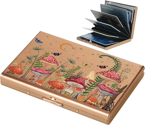 Vista 24 de BONSYL® Soporte para tarjetas de crédito, cartera delgada de metal con bloqueo RFID, con 6 ranuras para tarjetas, para mujeres y hombres.