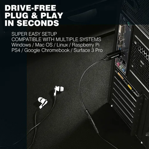 Vista 6 de DUKABEL Adaptador de audio USB, adaptador USB a 3.5mm Aux para auriculares, TRRS para micrófonos, convertidor de tarjeta de sonido externa USB