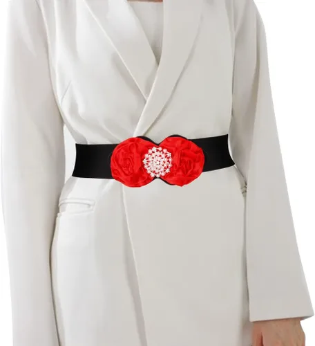 Vista 4 de Cinturón elástico ancho de flores para mujer, cintura elástica de perlas blancas, cintura elástica, accesorios de joyería para niñas