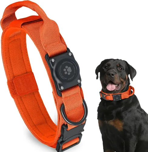 Vista 12 de Collar táctico para perro con AirTag, 100% impermeable, collares para perro Apple Air Tag integrados con soporte rígido de PC para AirTag, collar