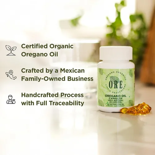 Vista 8 de ORE Aceite de Orégano en Cápsulas Blandas 80% Carvacrol Orégano Silvestre Mexicano Apoyo Herbal Inmunológico y Respiratorio Suplemento Natural