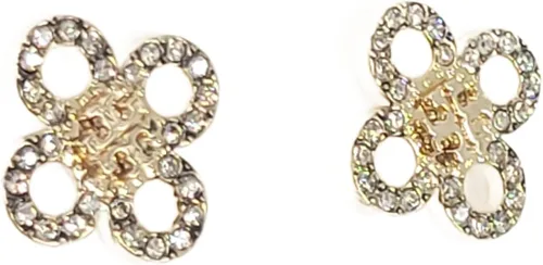 Vista 2 de Tory Burch 141858 Britten Tory - Pendientes de botón para mujer, tono dorado con acento de cristal, Latón, cristal