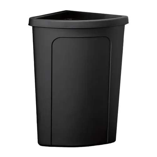 Vista 10 de Cubo de basura escolar con tapa de puerta de empuje, cubo de basura redondo de esquina de 21 galones, resistente a las grietas, bote de basura Negro