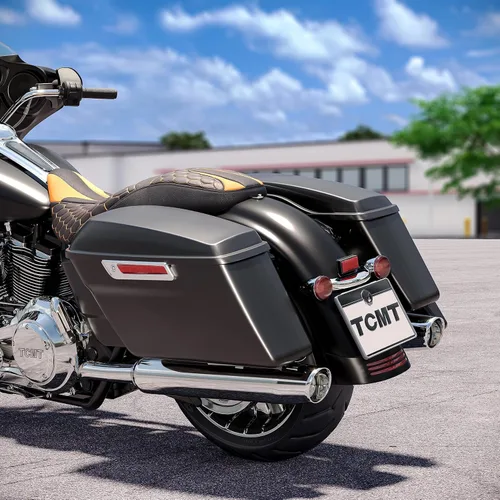 Vista 3 de TCMT Bolsas de sillín rígidas de color negro mate + llaves de pestillo y forros, inserto de alfombra para Harley modelos Touring 2014-2024 Road King