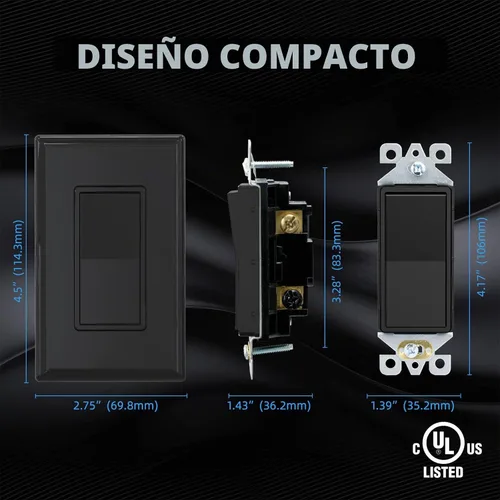 Vista 4 de Elegrp Interruptor de luz, 3 vías, 15 amperios, 120-277 voltios, reemplazo de pared de paleta basculante, corriente alterna, autopuesta a tierra