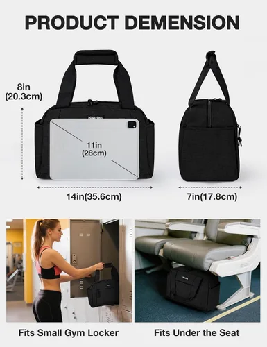 Vista 2 de Noozion Bolsa de gimnasio pequeña de 14 pulgadas para mujeres y hombres, mini bolsa de lona ligera con múltiples bolsillos, bolsa deportiva