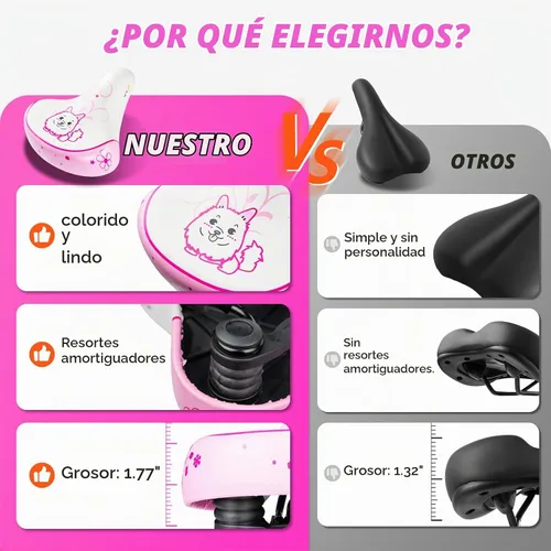 Vista 6 de YLG Asiento de bicicleta para niños para niñas, asiento de bicicleta acolchado de espuma viscoelástica para niños, transpirable y extra suave