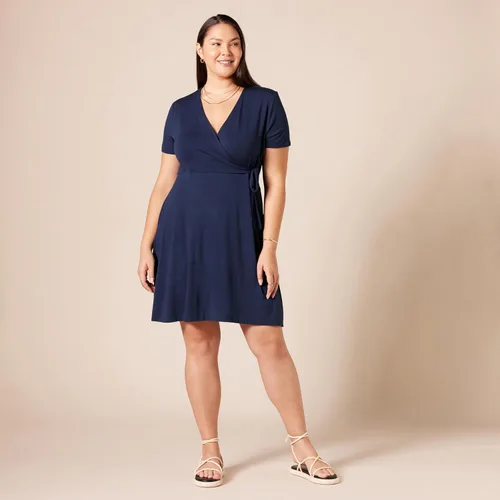 Vista 6 de Tienda Essentials - Vestido de manga casquillo para mujer, estilo cruzado falso