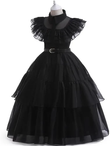 Vista 4 de Gofdsyeid Addams - Disfraces familiares para niños y niñas, disfraz de Wednesday Addams, vestido de fiesta de Halloween y cosplay