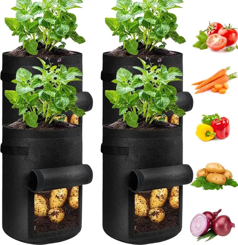 Vista 10 de JJGoo Juego de 2 bolsas de cultivo de patatas de 10 galones con solapa, bolsas de cultivo de tela resistentes con asa y ventana de cosecha, macetas