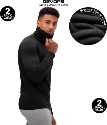 Vista 4 de DEVOPS 2 Pack Men's Thermal Turtle Neck Compression Shirts Long Sleeve negro / negro