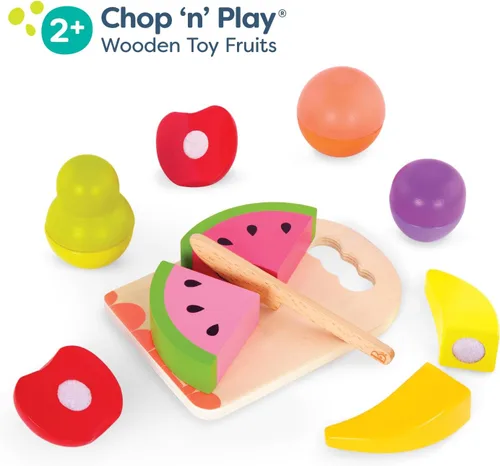 Vista 2 de B. toys Chop 'N' Play - Comida de madera para jugar, frutas, cuchillo