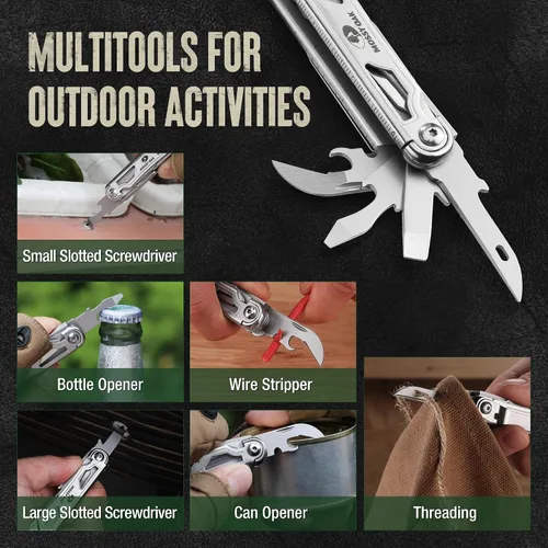 Vista 5 de Mossy Oak - Cuchillo multiherramienta plegable de bolsillo 12 en 1 con funda, cuchillo multiherramienta de acero inoxidable con clip, herramientas