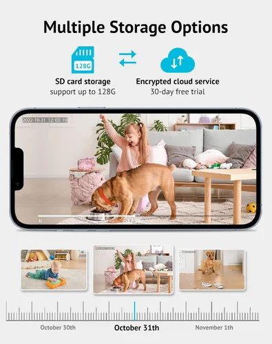 Vista 8 de LaView Cámara de seguridad, 360° Auto Patrol Interior Hogar Wi-Fi 1080P Pan-Tilt-Zoom WiFi Cámara con visión nocturna, audio bidireccional y Negro