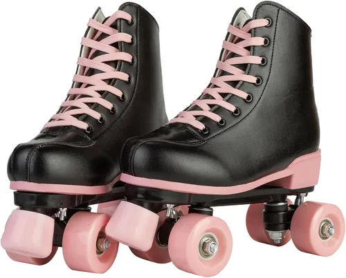 Vista 2 de Patines de ruedas para mujer, de piel sintética, para interiores y exteriores, patines brillantes para niñas o niños de 8 a 12 años