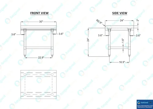 Vista 5 de AmGood Soporte de acero inoxidable de 24 x 30 pulgadas Altura: 24 pulgadas Mesa de parrilla comercial resistente