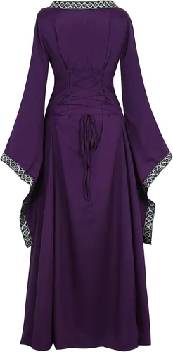 Vista 3 de Zhitunemi Vestido renacentista para mujer, disfraz medieval de Halloween, vestido gótico