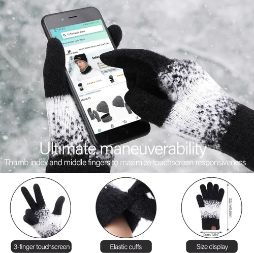 Vista 4 de Conjunto de gorro de punto de invierno para mujer y guantes para pantalla táctil, bufanda larga con forro polar cálido, bufandas para mujer