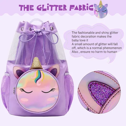 Vista 3 de Mygreen Bolsa de gimnasio con cordón para niños pequeños, linda caricatura, animales del zoológico, mochila deportiva