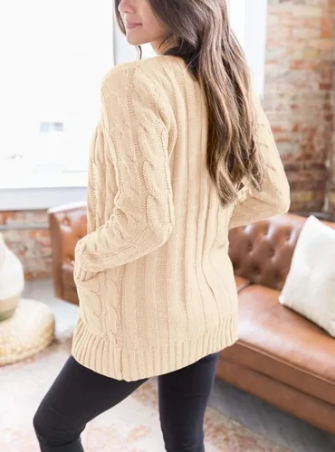 Vista 2 de PRETTYGARDEN Suéteres de mujer con frente abierto, cárdigan de otoño, moda de invierno, con botones, de punto trenzado, grueso, ropa exterior