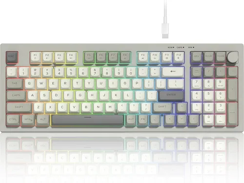 Vista 7 de womier DK98 Retro Wired Gaming Keyboard Creamy Membrane with Rainbow RGB Backlight - Quiet,Volume Knob,PBT Keycap 97 Key ANSI Layout Compatible with