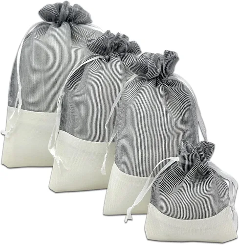 Vista 3 de TheDisplayGuys For Your Modern Living Paquete de 24 bolsas de regalo de lino y organza negra con cordones (XS 3 x 4), recuerdos de fiesta, muestras