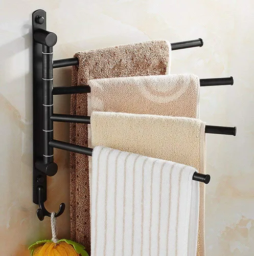Vista 3 de Barras para toalla de bronce engomado para pared del baño Ello&Allo. Soporte para toallas montado y giratorio con 4 ganchos tipo brazo.