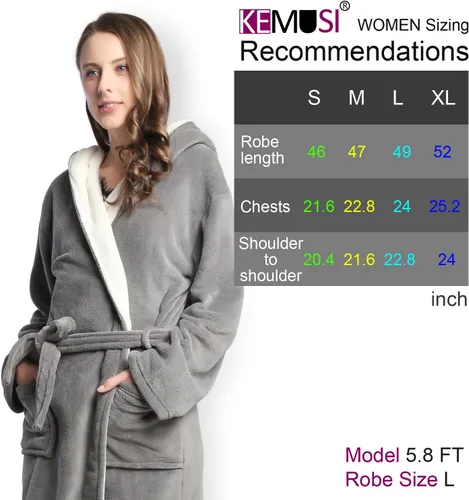 Vista 3 de Bata de baño tipo kimono largo con capucha para mujer, diseño de espiga, cómodo camisón cálido de longitud completa