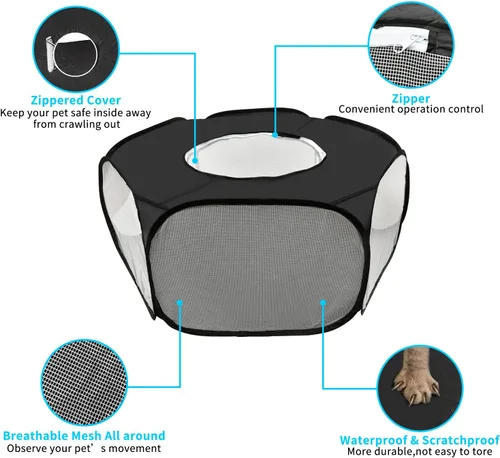 Vista 3 de Corralito de juegos para conejillos de indias, impermeable, para animales pequeños, con cubierta antiescape, portátil, transpirable, para interiores