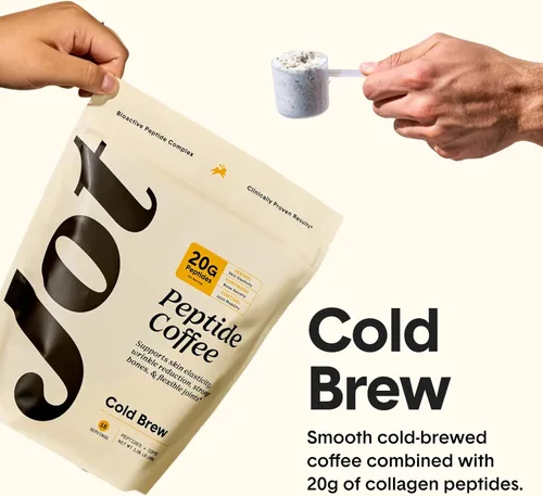 Vista 2 de NUEVO Jot - Café en polvo de colágeno con impulso y beneficios, 0.71 oz de péptidos de colágeno hidrolizados y 170 mg de cafeína, café en polvo