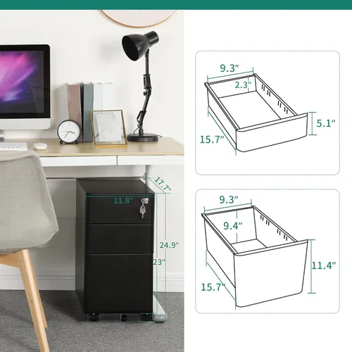 Vista 7 de Yitahome - Armario archivador de metal con 3 cajones para oficina, con llaves, compacto y portátil, gabinete de almacenamiento de oficina prearmado
