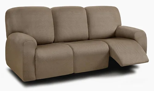 Vista 52 de ULTICOR Fundas para sofá reclinable de 8 piezas, fundas elásticas con hilo teñido para sofá reclinable de 3 cojines, gruesas, suaves y lavables Gris
