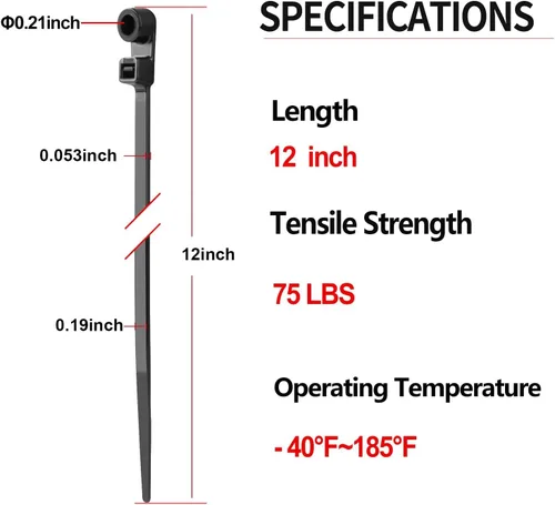 Vista 2 de Bridas para cables con orificios para tornillos, bridas de cremallera negras de 8 pulgadas, resistencia a la tracción de 75 libras, resistente a