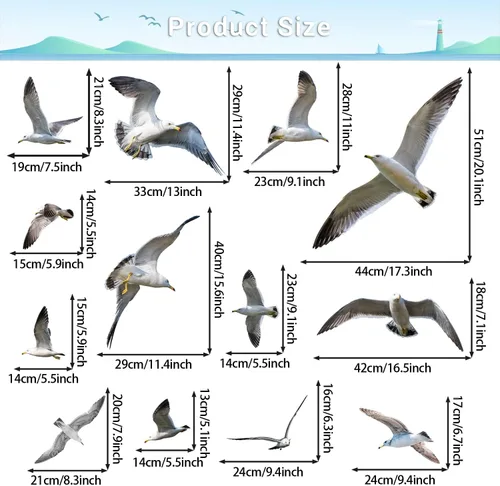 Vista 3 de Calcomanías de pared de gaviota removibles 3D, decoración artística, temática de playa, rebaño, pájaros, calcomanías de pared autoadhesivas
