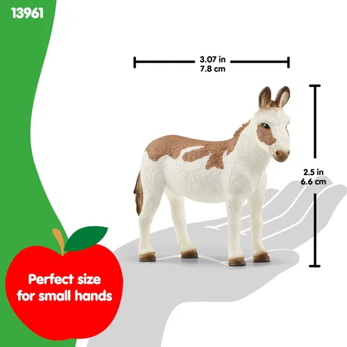 Vista 6 de Schleich Farm World - Figura de animal de burro manchado americano – Juguete de animal de granja altamente detallado y duradero, juego divertido