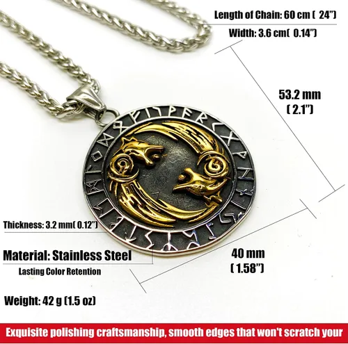 Vista 3 de Collar de talismán de lobo vikingo Fenrir cadena de acero inoxidable para hombre, joyería vintage para hombre, colgante de amuleto vikingo pagano