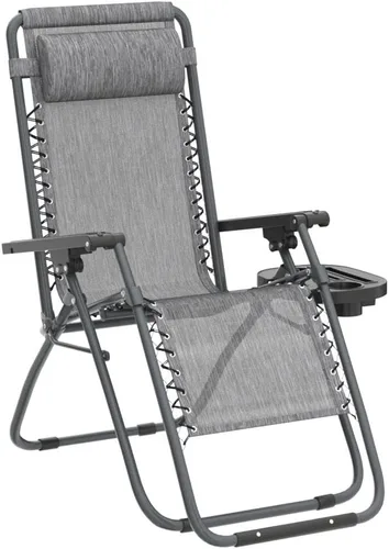 Vista 5 de PayLessHere Juego de 2 sillas plegables ajustables de gravedad cero, silla de playa de textileno con almohada extraíble y soporte para tazas