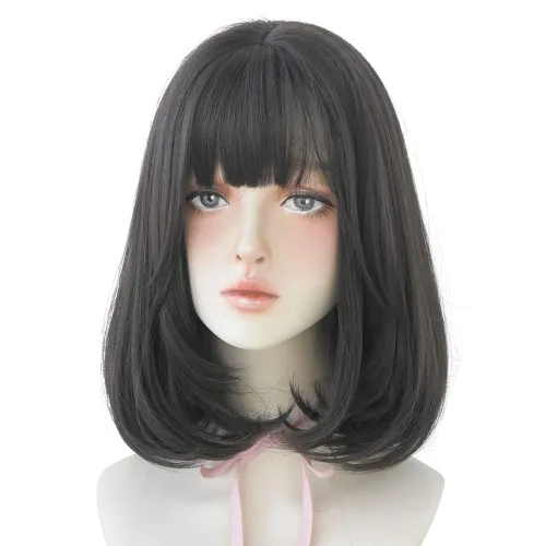 Vista 8 de Peluca de Cabello Largo Negro Liso con Flequillo Sintética de Alta Densidad Peluca de Cabello Largo para Mujeres (negro)
