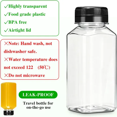 Vista 3 de Botellas de Jugo – Botellas de 8 onzas con tapas, 12 piezas Recipientes de Plástico para Jugo con Tapas, Recipientes de Bebidas Reutilizables