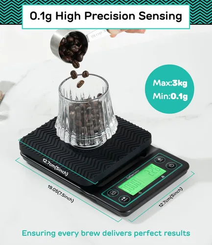 Vista 2 de Coffee Gator Báscula de café de precisión de 0.00 oz con temporizador, báscula digital de 6.6 lbs, gran pantalla LCD, pesaje de cocina
